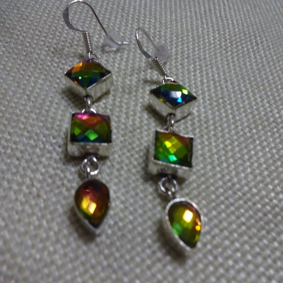 Beautiful RAINBOW MYSTIC TOPAZ Handmade Silver Dangle Earrings #994B - Picture 2 of 3